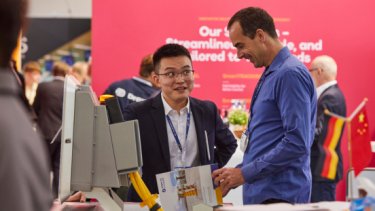 Exhibitor and visitor flow at the entrance of inter airport Europe